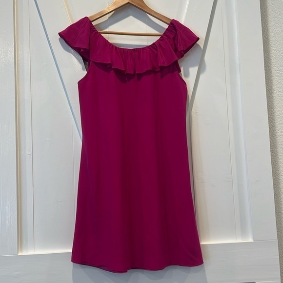 JAYGODFREY Silk Pink Fuscia Open Back Ruffle Mini Dress Size 6 - Picture 1 of 7